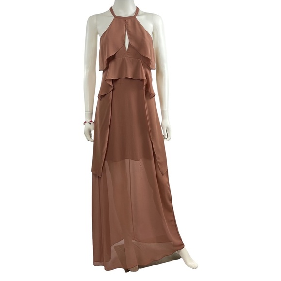 BCBGeneration Sheer Ruffle Maxi Dress Brown  -‎ Size 2 - Picture 1 of 10